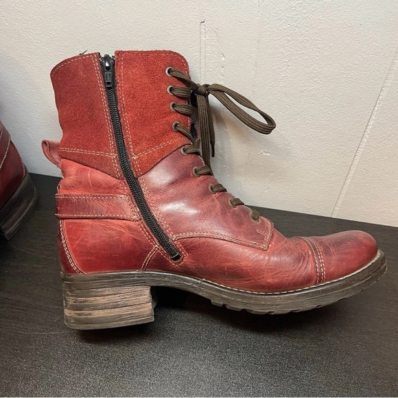 Taos Crave Combat Boot Red Bordeaux Lace and Zipper Size 40 (9 - 9.5) - Picture 5 of 11